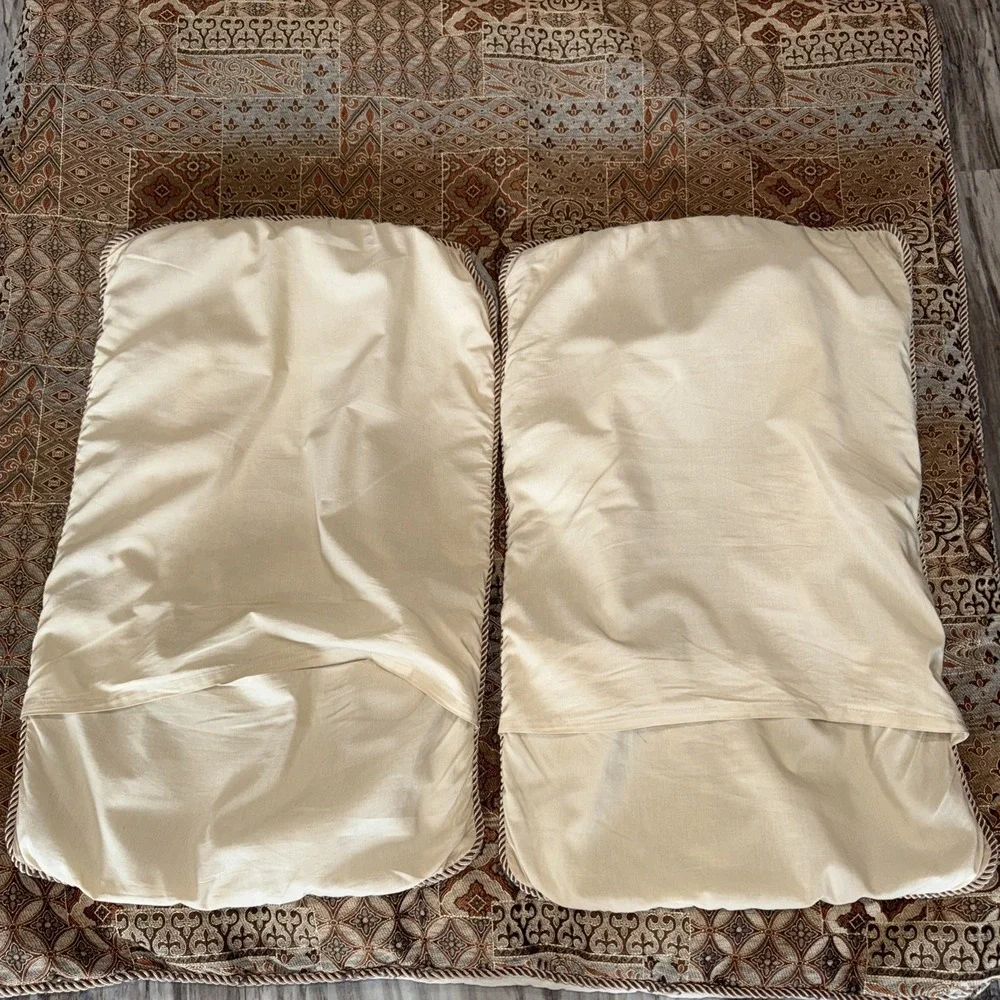 Vintage Brocade Fabric Bedspread Queen Shams Decorative Pillows Gold Tan Browns
